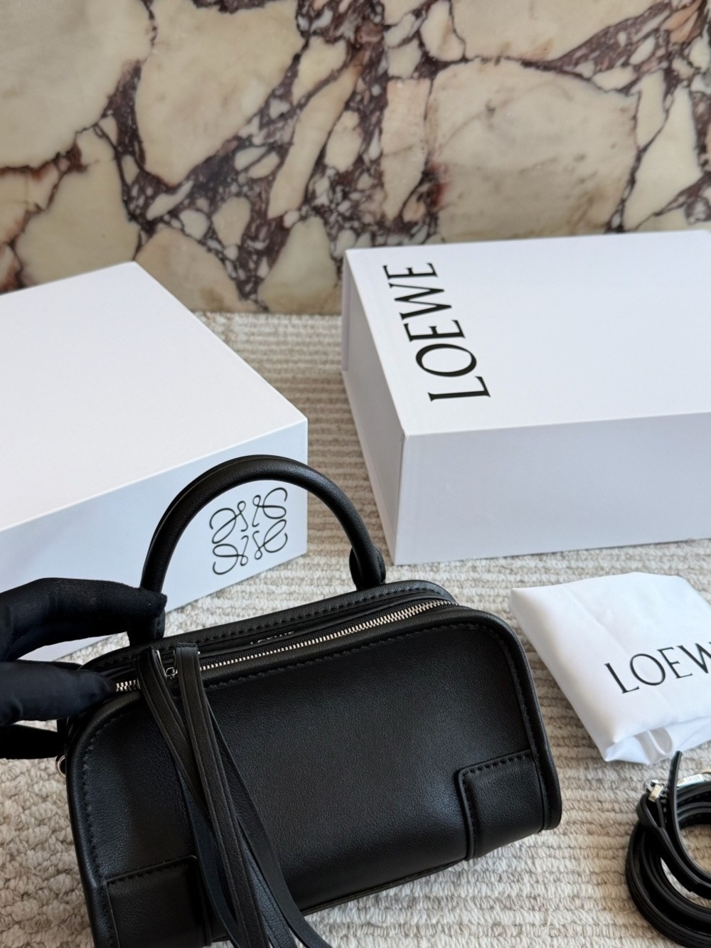 LOEWE Black Small Leather Handbag - Top Handle Crossbody